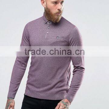 High Quality Custom Long Sleeve Button Placket Men's Polyester Viscose Stretch Knit 200g Slim Fit Casual Purple Polo Shirt