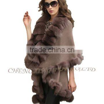 CX-B-P-45C Luxury Genuine Fox Fur Trimmed Womens Shawls photo-2
