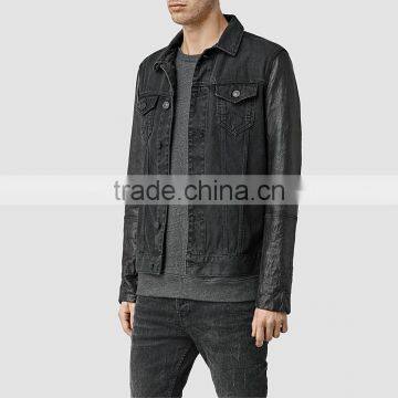 Custom Jacket Leather Sleeves Mens Plain Denim Jacket for Men photo-2
