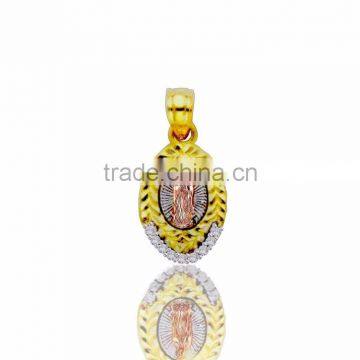 Three tone plated mother mary medallion pendant with CZ