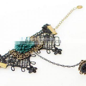 Chiffon Lace Macrame Bracelet With Ring Set Flower Charm Diamond Jewelry Set for Women photo-4