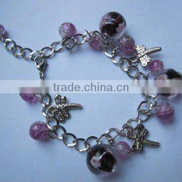 Dragonfly charm with glass beads bracelet