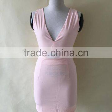 Brand Quality Fast Selling Wholesale Sexy Bodycon Dress Pink Shealth Mini Dress Fashion Deep V Prom Dresses Stock Z489 photo-2