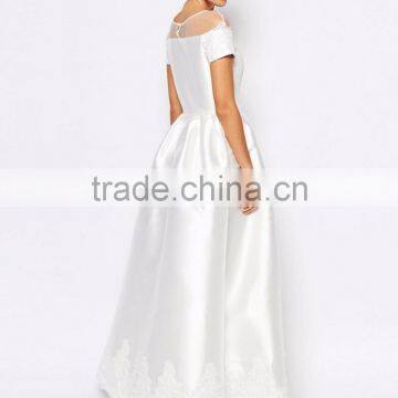 Custom Made Size Bridal Grown Maxi Dress With Embroidery And Cap Sleeve Wedding Dress Lvory And White photo-2