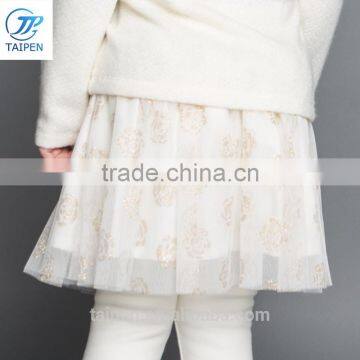 2017 Spring Kids Fleece Lining Pantskirt Mesh And Pleated Skirt With Leggings Girls Faux Twinset Skirt With Rose Pattern photo-4