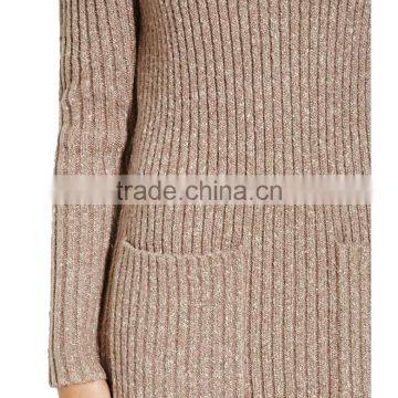 Crew Neck Rib-knit Longline Wholesale Pullover Sweater With Front Patch Pockets photo-2