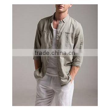 Retro Solid Color the Chinese Dress Buttons Three Quarter Sleeve Fashionable t Shirt for Men photo-2