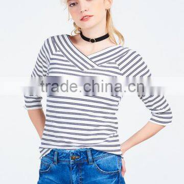 Lady Tight V Neck Pullovers Stripe Latest Sweater Designs for Girls With High Quality photo-2
