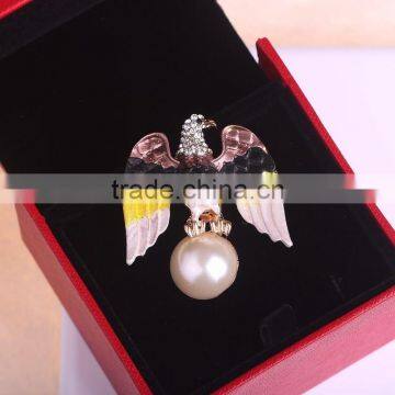 Womens Blue Yellow Oil Drop Eagle White Pearl Bead Elegant Fashion Breastpin Brooch Pin photo-3