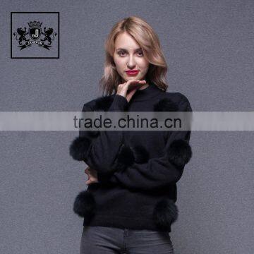 2017 Lovely Hand Made Korean Woollen Cashmere Sweater for Ladies With Fox Fur Pom Pom photo-6
