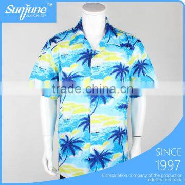Coconut palm printing cotton mens custom hawaiian shirt