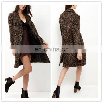 2016 Sexy Perfect Autumn Women Coat Leopard Print Midi Coat (16112102)