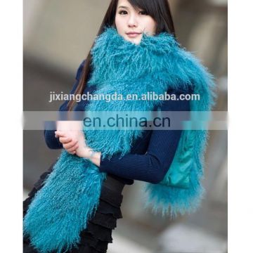 New Bright Blue Tibet Sheep Mongolian Lamb Fur Scarf real fur