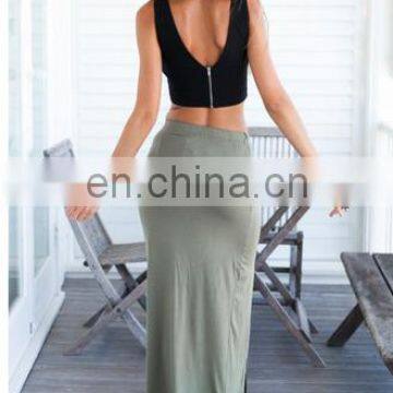 Simple Solid Color Long Fitted Maxi Skirt Wholesale photo-2