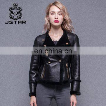 2017 Fashion New Design Lady Overcoat Women Lamb Leather Jacket