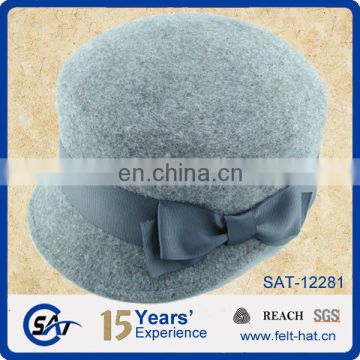 grey Beret Caps with bowtie, 100% wool felt hat