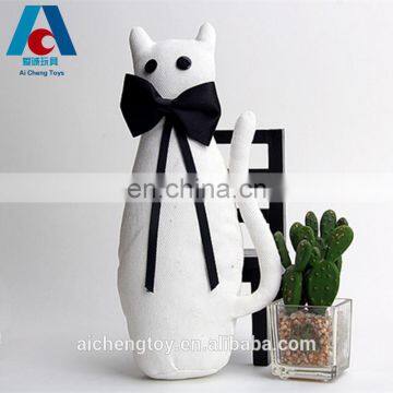 high quality custom gentleman white cat plush toys with black bowknot