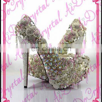 Aidocrystal Silver Rhinestone Women Pumps,Floral High Heels,Bridal Shoes