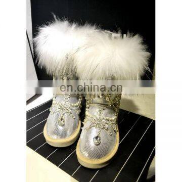 Aidocrystal Ladies Faux Fur Handmade Rhinestone Warm Half Boot Winter Snow Boots With Crystals photo-2