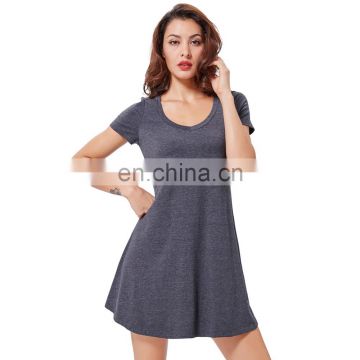 Kate Kasin Ladies Casual Loose Short Sleeve V-Neck Irregular Hem Cotton Dress KK000626-2