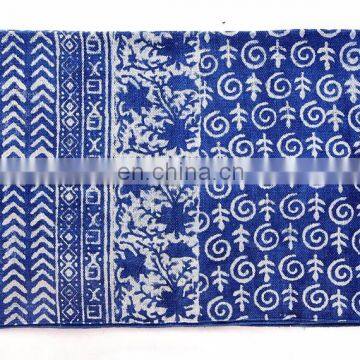 Indian 4 X 6 Ft Indigo Blue Cotton Block Print Accent Area Dhurrie Rug Flat Weave Hand photo-3