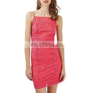 Elegant Women Dress Fashion Design Red Color Floral Crochet Bodycon Dress photo-2