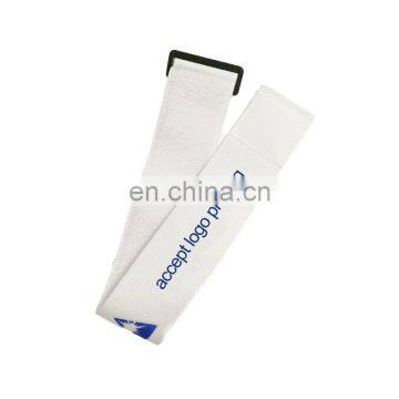 Adjustable white elastic hook and loop fastener tape  with buckle