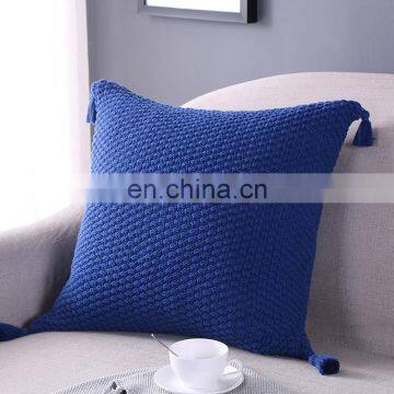 Solid Color Knit Square Cushion Cover Tassel Pillowcase photo-5