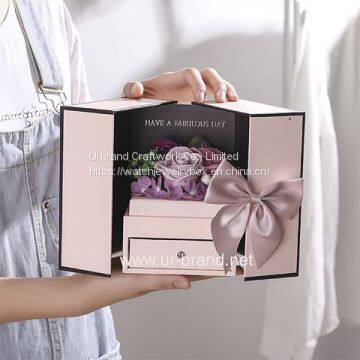 Luxury Custom Drawer Rose Gift Box Double Opening Gift Packaging Flower Box With Drawer