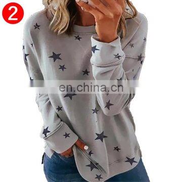 6colors Women O-neck long sleeve Star Print Casual Crew Neck Top Casual Crew Neck Long Sleeve Sweaters