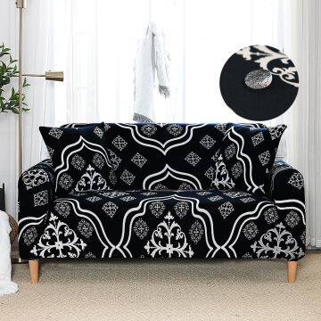 Water Repellent Printed Sofa Cover Stretch Couch Cover Sofa Slipcover for Couches and Loveseat Black