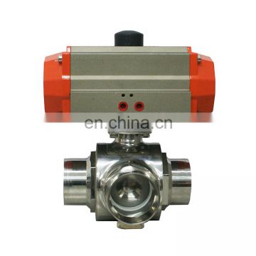 Sanitary Pneumatic Three Way Ball Valves L/T Port with Air to Air aluminum actuator