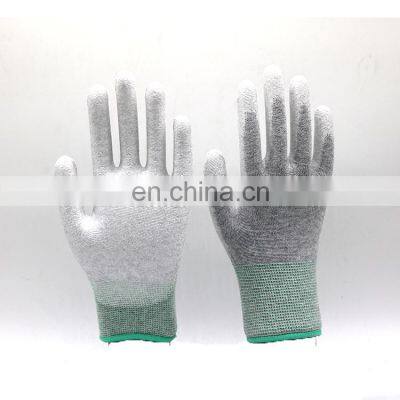 Breathable and Soft PU Palm Coated Carbon fiber Anti-static Work Gloves Construction