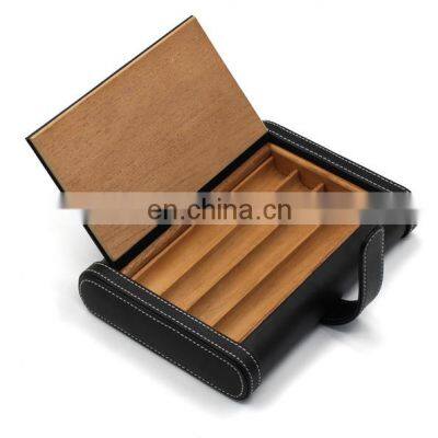 Black Leather cigar case travel humidor