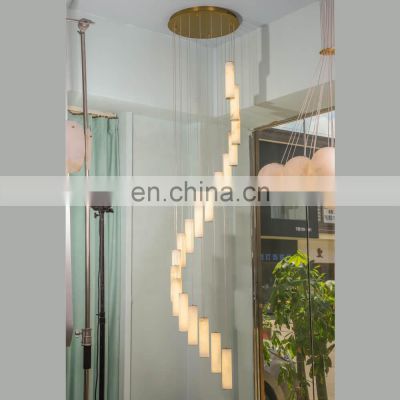 Large Chandelier For High Ceiling Modern Luxury Brass Pendant Light Villa Alabaster Chandelier For Living Room