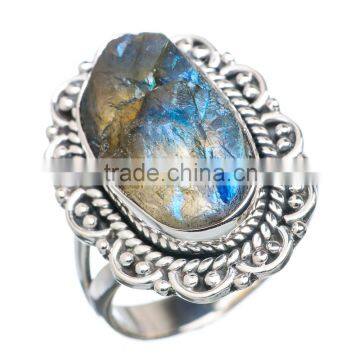 925 SOLID STERLING FINE SILVER ROUGH LABARDORITE RING