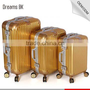 Good quality businessman golden aluminum travel trolley flight case with GPS tracking TSA lock