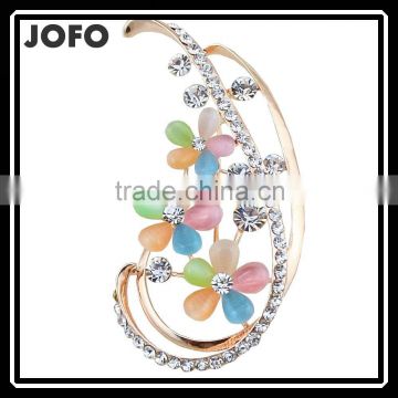 Beautiful Magic Flower Gold Plated Bridal Brooch Blue Bulk Rhinestone Leaf Brooches