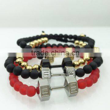 6mm glass bead stretch bracelet with charm fit life dumbbell bracelet