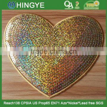 Gold glitter Heart Shape emboridery sequin patch with heat seal -- S1434