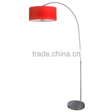Floor Lamp(Lampadaire/Una Lampara) in Satin Steel Finish With 16" Chili Pepper Redfabric Lamp Shade