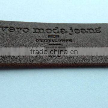Custom debossed brown real leather flag patches