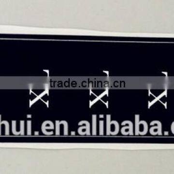 2015 factory customize black adhesive printed size sticker for clothing