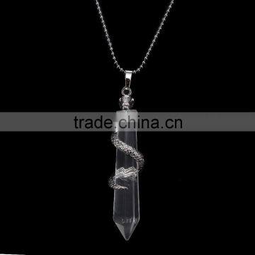 Silver Clear Quartz Snake Gothic Hexagonal Healing Point Reki Gemstone Pendant Jewelry