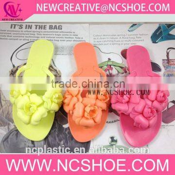 top brand fashion thong lady flip flop jelly slipper with flower