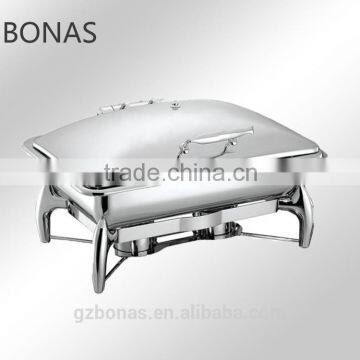 Delux stainless steel full size hydraulic induction chafing dish mechanical hinge chafer with glass lid