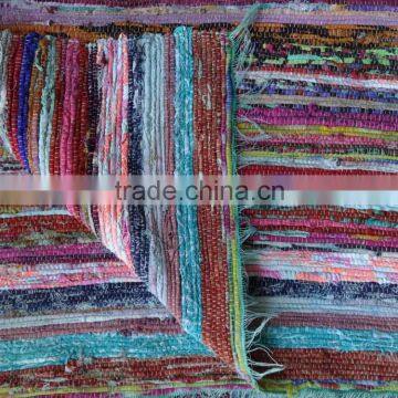 Handmade Saree Chindi Dhurrie Carpet Indian Hand Loomed Rag Rug Yoga Mat Vintage Throw