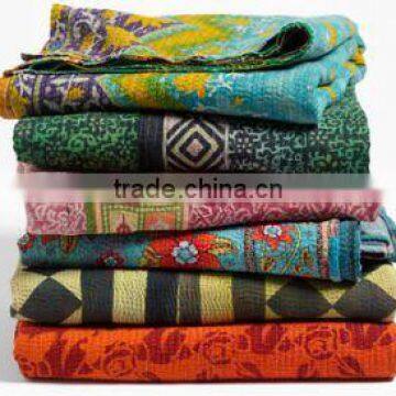 Vintage Cotton Reversible Sari Throw Bed Cover Blanket Indian Cotton Ralli Throw Bed Cover Blanket