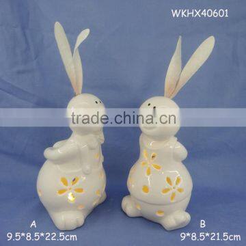 Handmade animal figure led white ceramic rabbit