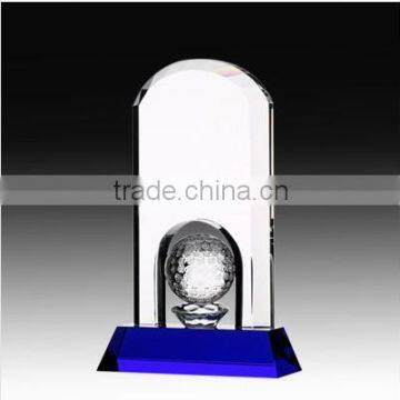 Premium blank arch crystal golf award with cobalt blue base for souvenir gift